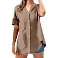 thumbnail image 2 of GEWSEY Button Down Shirts for Women Dress Shirts Long Sleeve -Free Blouse Casual Solid Office Work Tunic Top (Khaki, 4XL), 2 of 7
