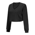 thumbnail image 3 of Vedolay Womens Tops Womens 2023 Fall Fashion Long Sleeve Sweater Ruffle Slim Fit Pullover Top,Black M, 3 of 5