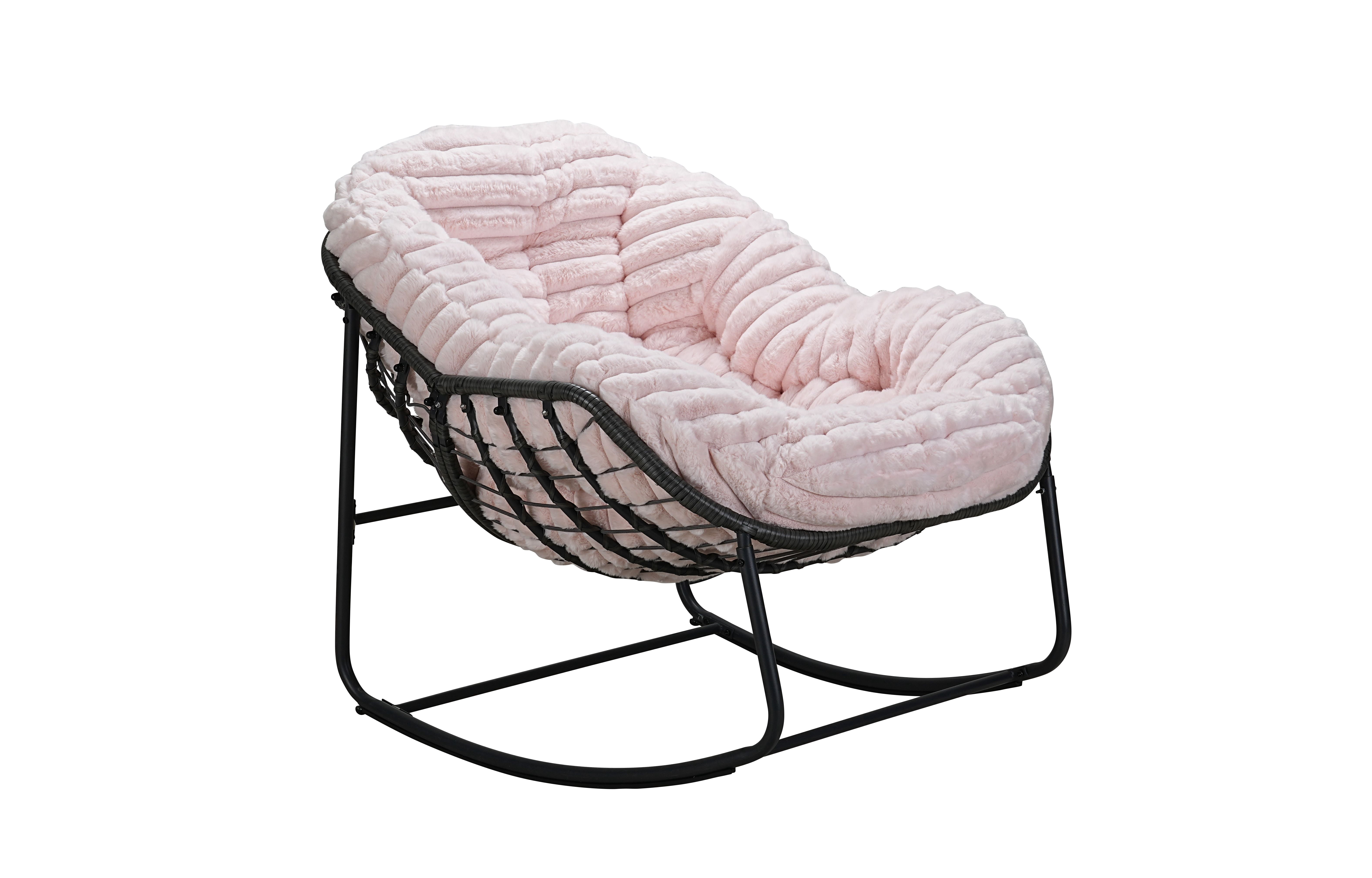 Oversized Egg Rocking Chair with Ultra-Soft Velvet Cushion - Hand-Woven PE Rattan & Steel Frame Saucer Chair for Indoor & Outdoor