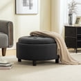 thumbnail image 2 of CQSXDA Upholstered Round Ottoman With Reversible Lid In Beige Fleece Fabric For Living Room Bedroom Office Storage Stool，Gray, 2 of 10