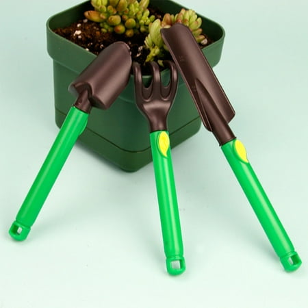 Patio Design Tool 3PCS Gardening Tool Set Spade Shovel Rake for Home Gardening Kids Safety Toy Green handle ()