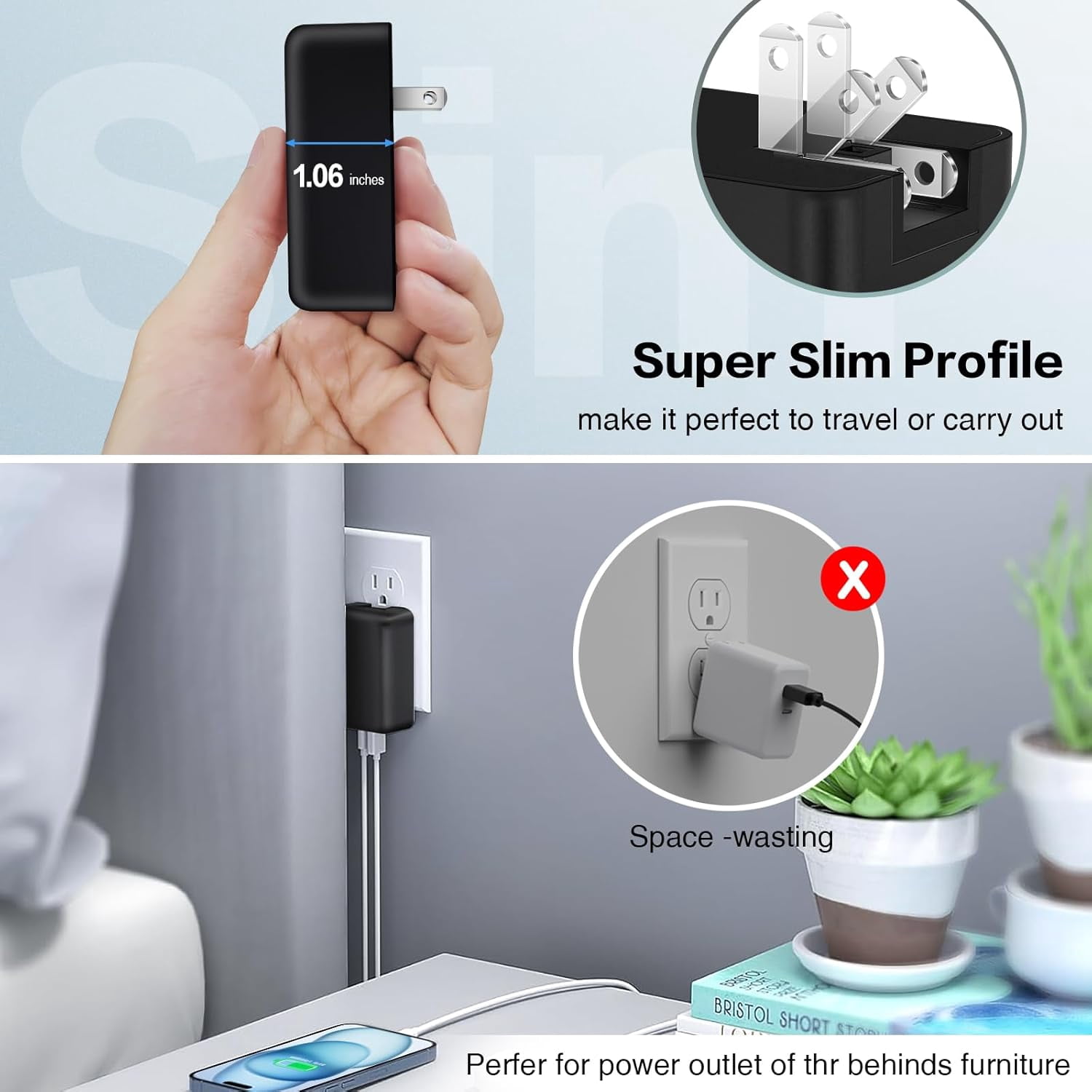 RGHJAR-3-Pack USB C Fast Charger Block, 40W 4-Port Flat USB C Wall Charger Type C Charger PD3.0 Power Adapter Multiport Foldable Plug Brick for iPhone 17/16/15/14/13/Pro Max/XS/XR/8/7, Samsung Galaxy