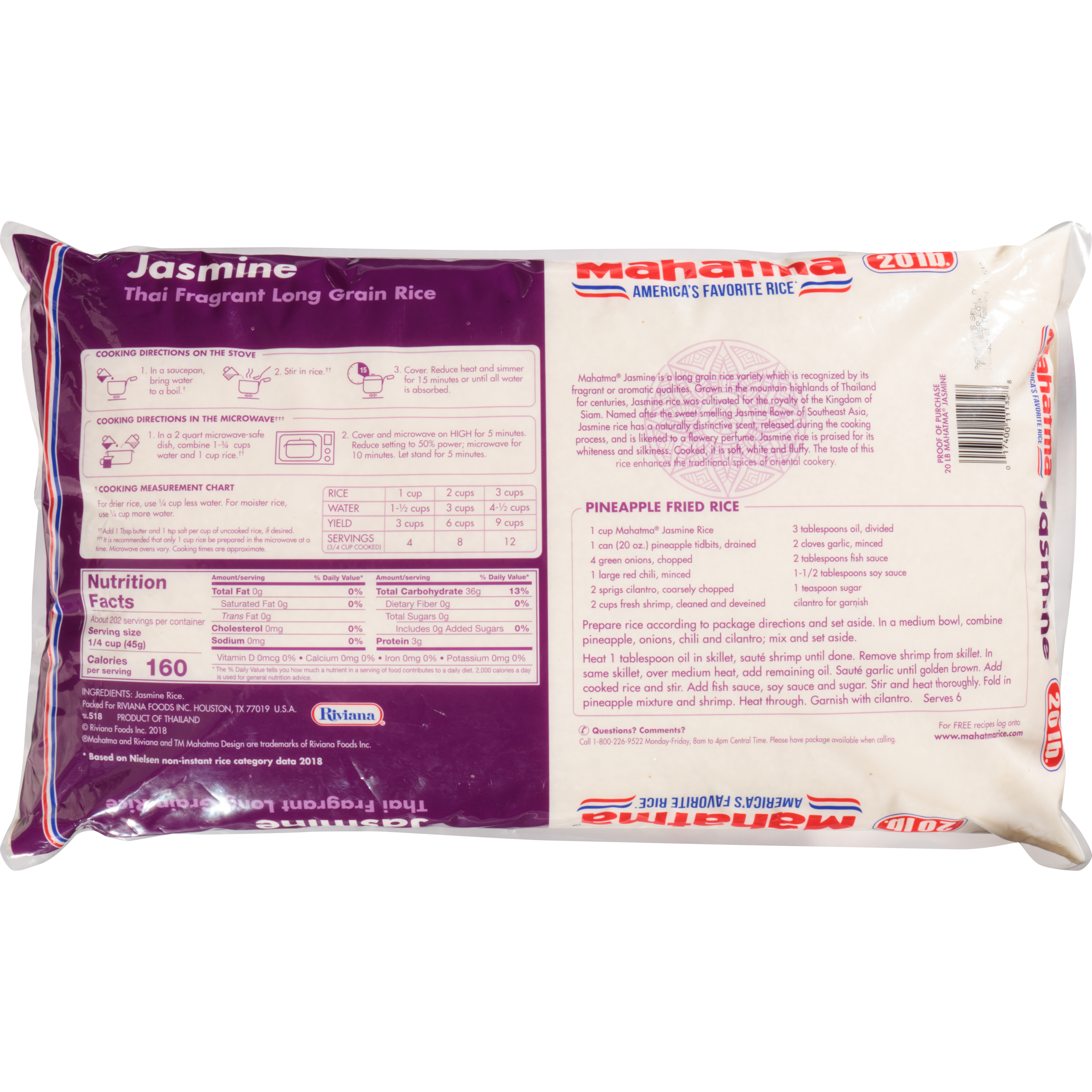 Mahatma Authentic Aromatic Jasmine White Rice 20 Lb Walmart Com Walmart Com