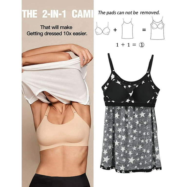 Vaslanda Camisoles for Women with Built in Bra Adjustable Strap Tank Tops  Cami Sleeveless Summer Tops