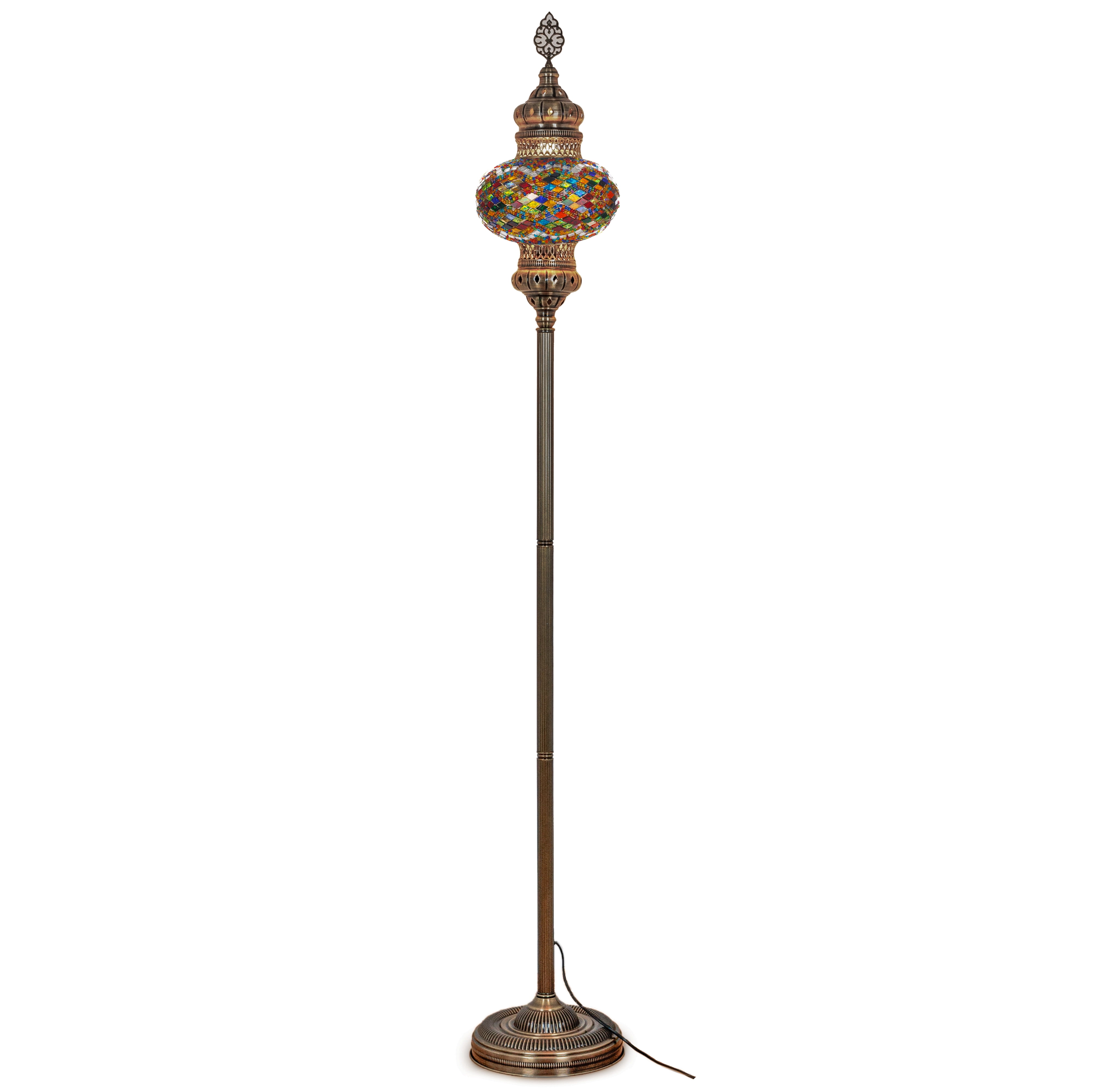 DEMMEX 10" Diameter Largest Mosaic Globe Turkish Floor Lamp, Handmade Moroccan Standing Lamp, Antique Brass Finish, 5.5 ft Tall (Multicolor)