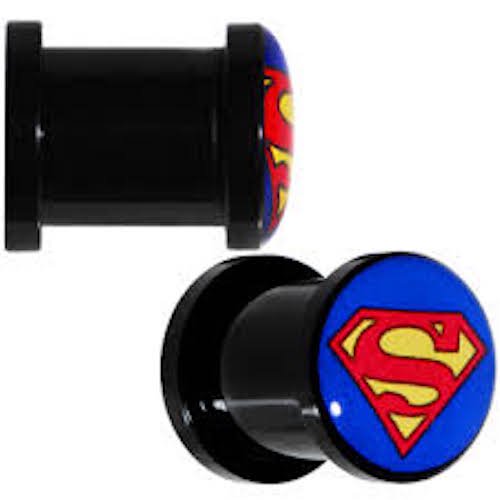 Superman Screw Fit Stash Box Acrylic Gauges/Plugs 2 Piece (1 Pair) (B
