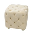 thumbnail image 5 of Velvet Ottoman Stool, Dice Shape Upholstered Foot Rest Stool with Button Tufted Decorated, Modern Comfy Vanity Chair with Gold Metal Legs for Living Room, Bedroom, Beige, 5 of 7