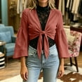thumbnail image 5 of Cmfcve Women's Tie Front Crop Cardigans Long Bell Sleeve Cotton Linen Shrugs Casual Summer Beach Cover Ups, 5 of 7