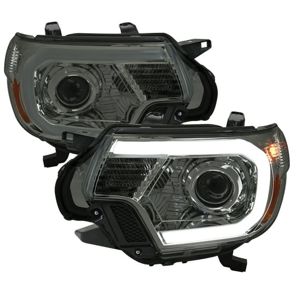 Spec-D Tuning Smoke Projector Headlights w/ LED Bar Compatible with 2012-2015 Toyota Tacoma, Left   Right Head Lights Assembly