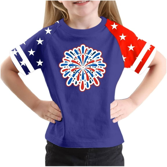 GERsome American Flag T-Shirts for Kids Girls 4th of July Patriotic Tops Summer Casual Short Sleeve Crewneck Graphic Tee, 13-14 Years