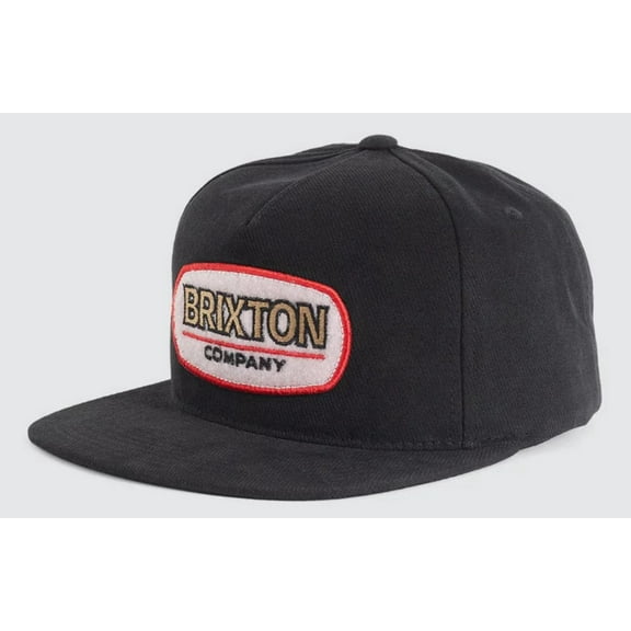 Brixton Men's Snapback Hat Canyon MP Embroidered Patch Flat Brim Black Cap