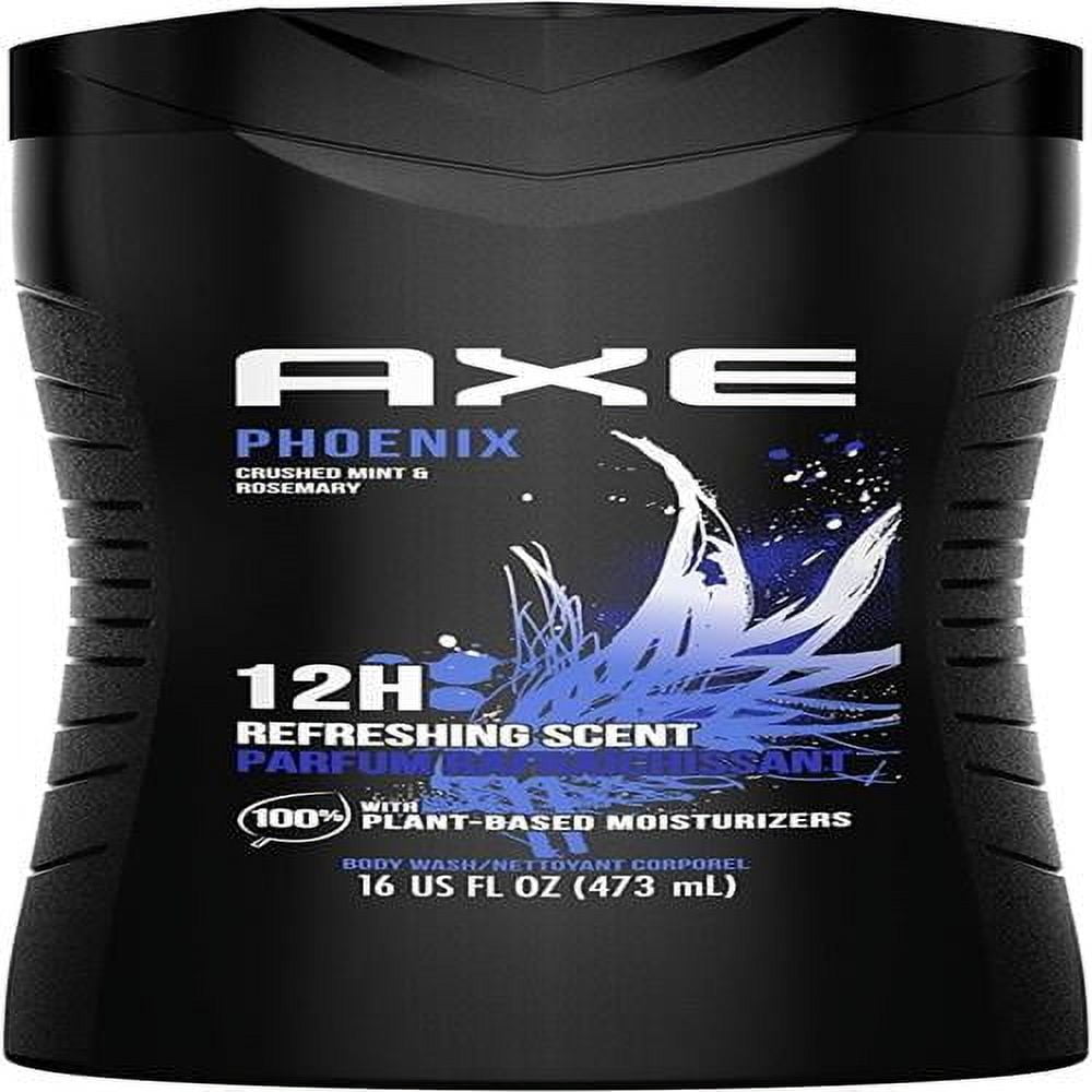 Axe Body Wash 12H Refreshing Scent Phoenix Crushed Mint And Rosemary Mens Body Wash With 100 Percent Plant-Based Moisturizers 16 Oz Packaging May Vary - Pack of 2