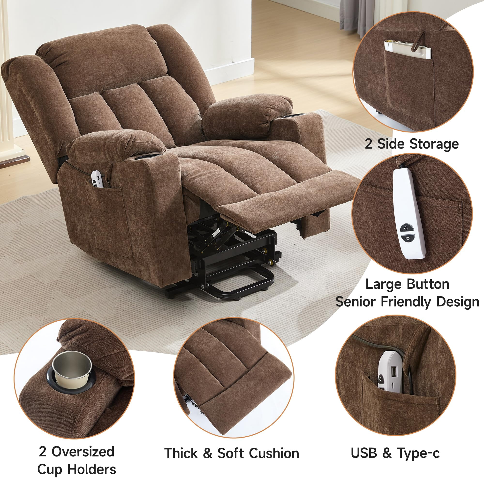Alwalue Manual Recliner Chair with Micro Leather Overstuffed Single Sofa with Footrest & Headrest Suitable for Small Spaces - Dark Gray