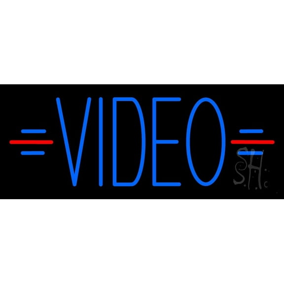 Blue Video LED Neon Sign 13" Tall x 32" Wide - inches Black Square Cut Acrylic Backing, with Dimmer - Premium built indoor Sign for Storefront.