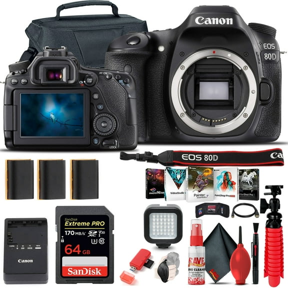 Canon EOS 80D DSLR Camera (Body Only) (1263C004)   64GB Card   Case   More (International Version)