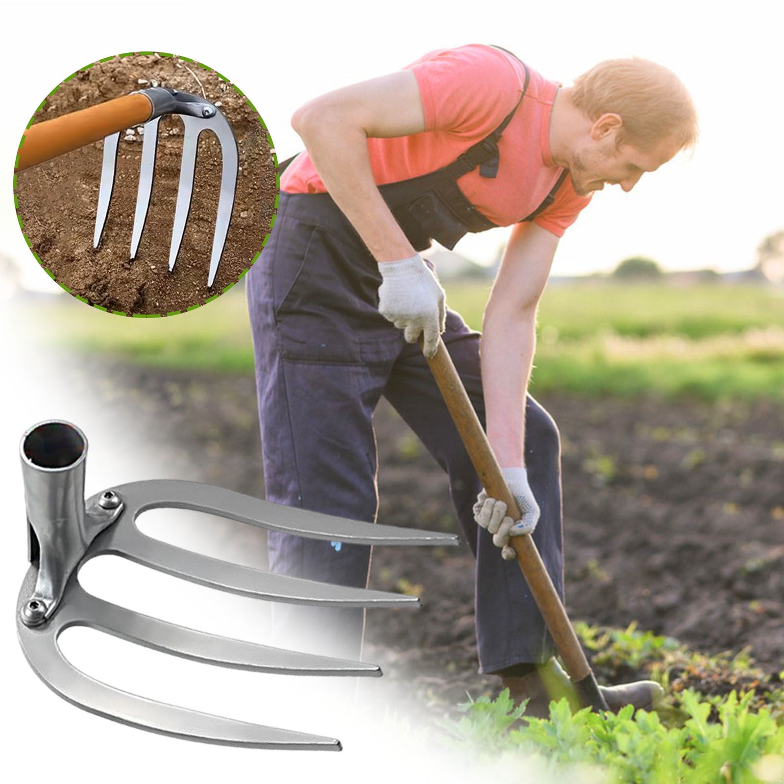 4 Teeth Hand Rake Garden Tool -Soil Tiller Cultivator Weeding Rake without Handle for Effortless Weeds Digging, Soil Loosening, Planting