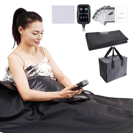 Portable Far Infrared Sauna Blanket 75 x 35 in, PU Foldable Sauna Bag with Carbon Fiber Heating, Therapy Stones, 6 Temp Levels, 95-185°F, 1-60 Min Timer for Home, Travel and Post-Workout Relaxing