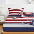 thumbnail image 6 of Queen Size Fitted Sheet Set - Anchor Red 3 Piece Bedding Sets 16" Deep Pocket Fitted Sheet with 2 Pillowcases, Modern Navy Blue White Striped Nautical Brushed Microfiber Hotel Luxury Bed Sheets, 6 of 9