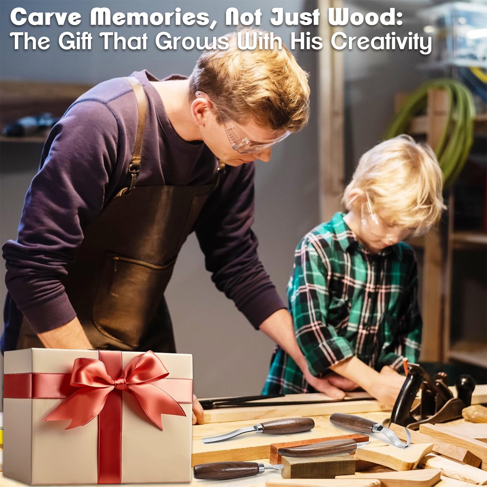 West Bay Wood Carve Kit, 27 Pcs Wood Carving Tools Set, Complete Woodwork Whittling Kit Chisels Set with Carving Knives, Father' Day Gifts for Men Dad Husband