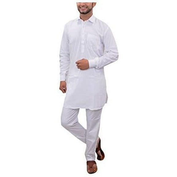 Royal Kurta Mens Cotton Pathani Suit White