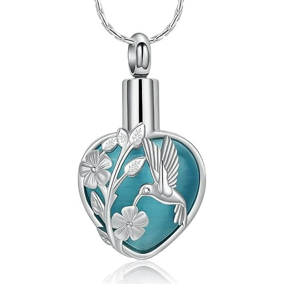 Hummingbird Urn Necklace for Ashes for Women Men, Heart Ash Pendant for Human Cat Dog Ashes, Moonstone Urn Necklace for Ashes of Loved One Dad Mom Papa Cremation Souvenir Jewelry