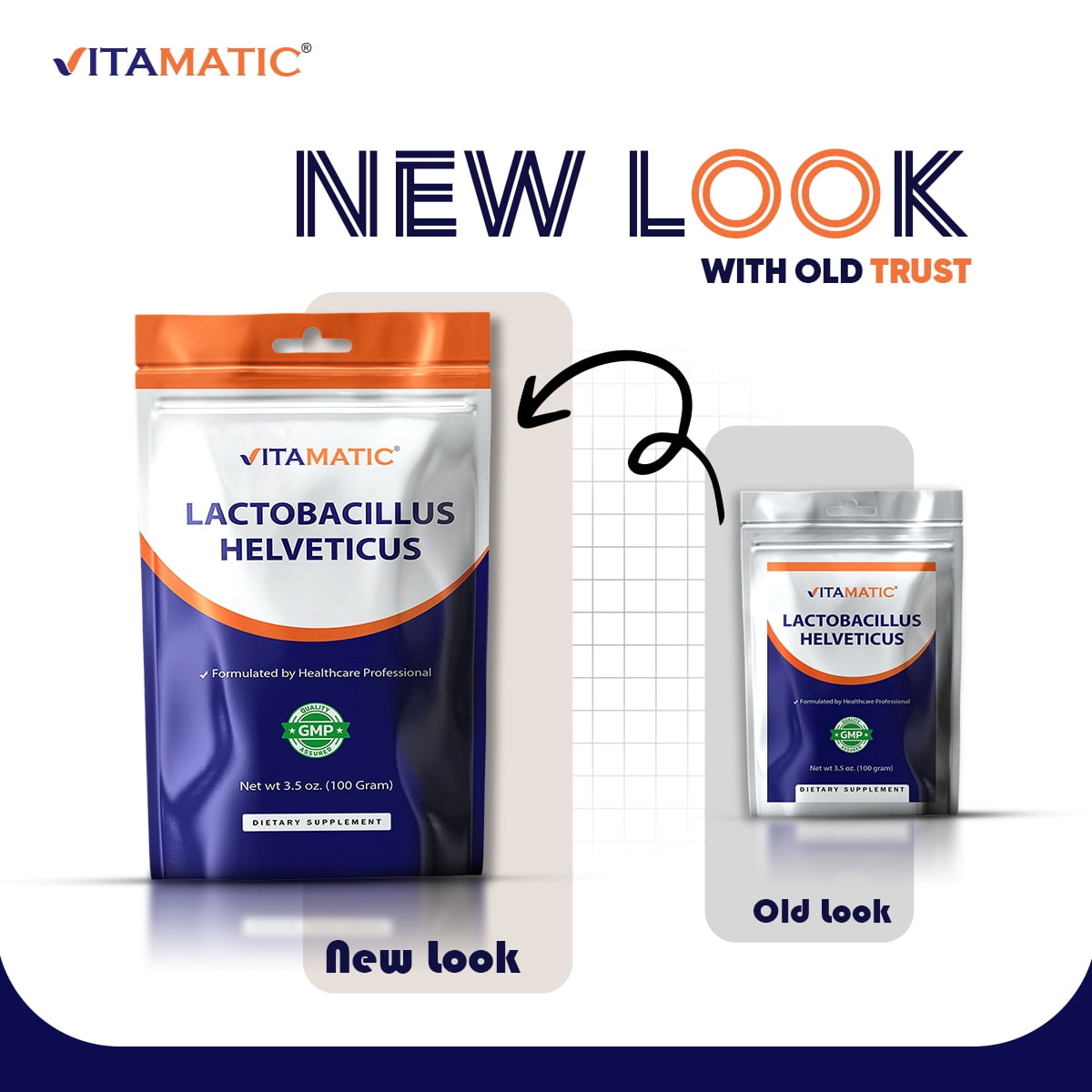 VitamaticUSA Lactobacillus Helveticus Probiotic Powder Supplement Gluten-Free Digestive Health Support 100 Servings 100 Gram (3.5 OZ)