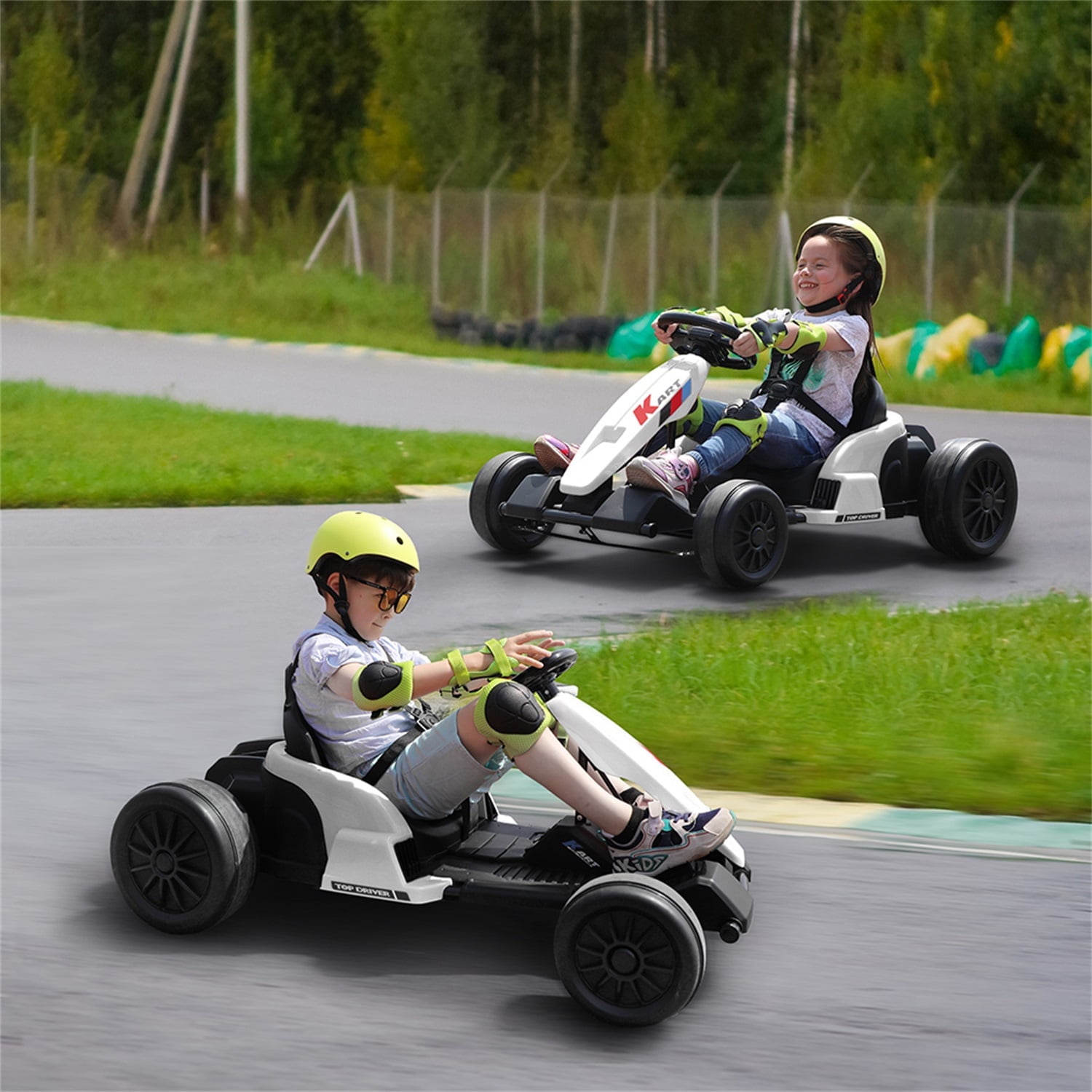 CIPACHO 24V GoKart, Outdoor Race Pedal Go Karting Car for Kids, Electric Ride on Toys with Music, Horn, Power Display, Protectors, White CIPACHO 24V GoKart, Outdoor Race Pedal Go Karting Car for Kids, Electric Ride on Toys with Music, Horn, Power Display, Protectors, White