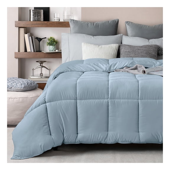 Edredón Individual Acolchado Reversible Esquimal Relleno Down, Compatible Con Funda Duvet Azul