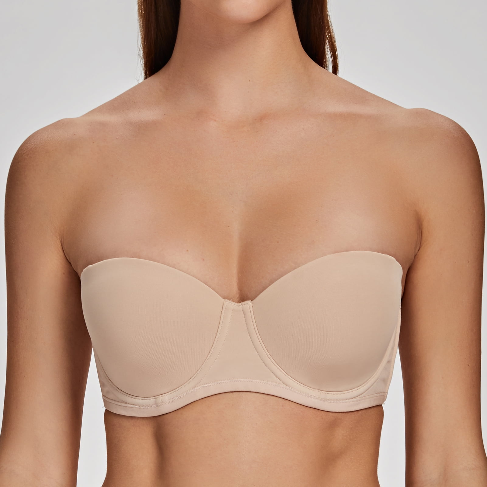 MELENECA Women's Strapless Bra for Large Bust Back Smoothing Plus Size with Underwire Beige 40F