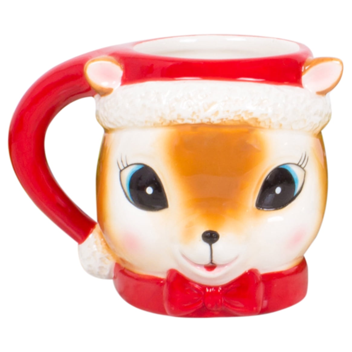 Smiling Red White Reindeer 14 Ounce Ceramic Novelty Coffee Mug