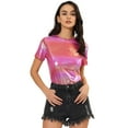 thumbnail image 1 of INSPIRE CHIC Women's Party Metallic Textured Short Sleeve Shiny Multi Color Top, 1 of 6