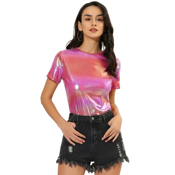 Top Multicolor Brillante Metálica Para Mujer Rojo naranja rosa XL