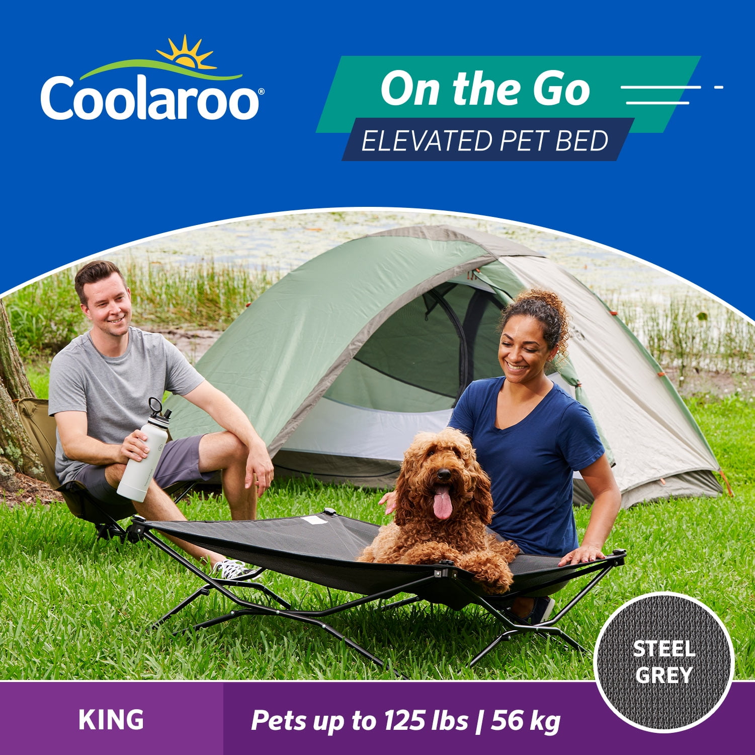 Coolaroo on the go elevated travel Dog bed, King, Steel Gray