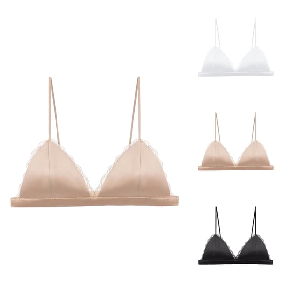 Wireless Bras for Women V Neck Lace Spaghetti Strap Racerback Comfortable Padded Bralettes