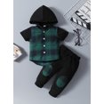 thumbnail image 2 of Bagilaanoe 2PCS Toddler Baby Boy Pants Set Plaid Print Short Sleeve Hooded Shirt Tops + Sweatpants 3M 6M 9M 12M 18M 24M Infant Casual Sweatsuits, 2 of 9