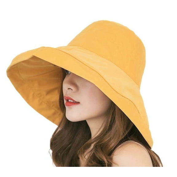 Sun Hats for Women, Wide Brim UV Protection Portable Bucket Hat, Yellow
