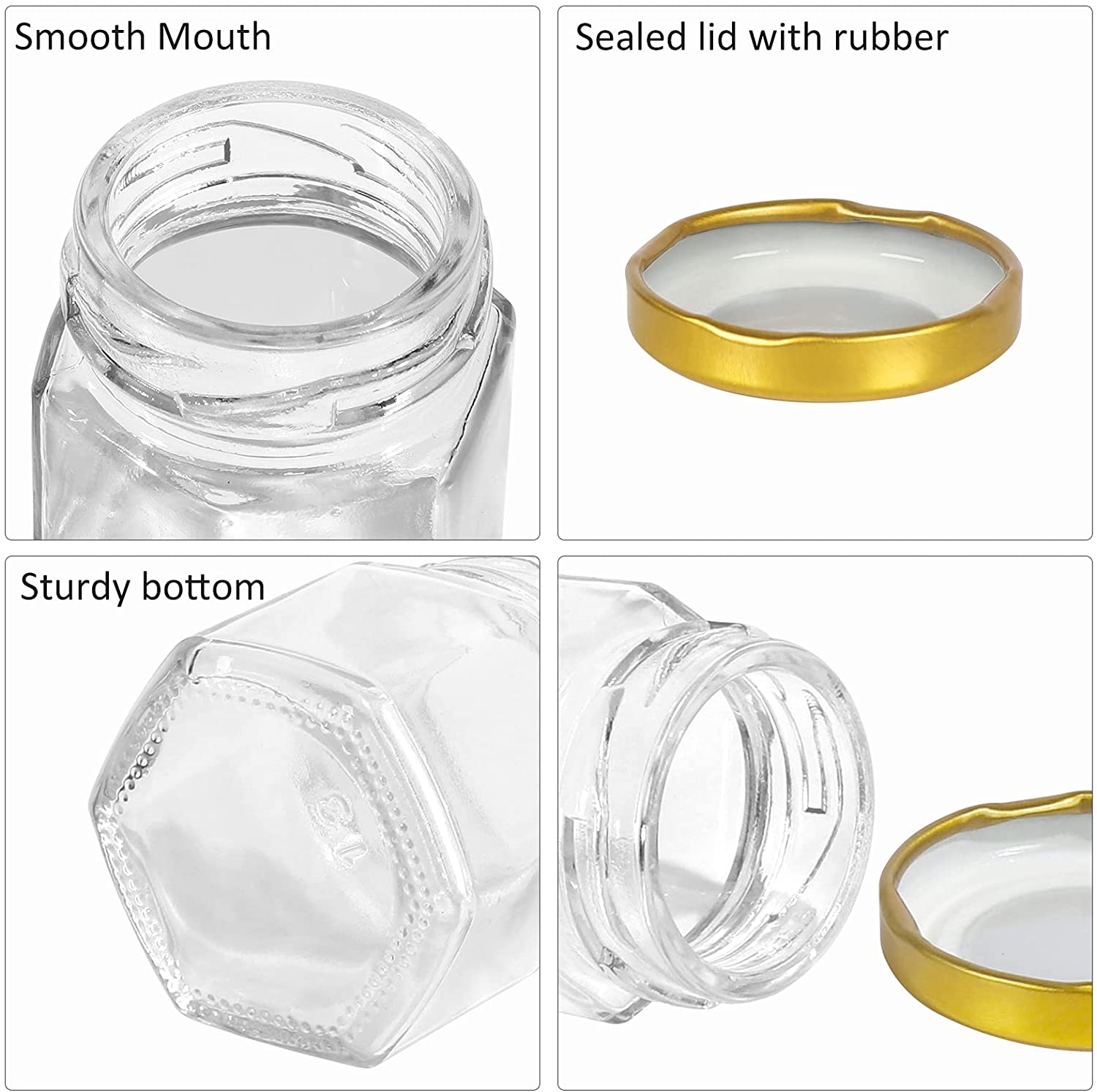 1.5 oz Clear Hexagon Jars,Small Glass Jars With Lids(golden),Mason