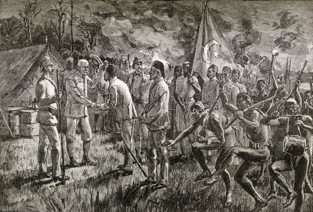 Mehmet Emin Pasha And Gaetano Casati Arrive At Sir Henry Morton Stanleys Lake Shore Camp At Lake Albert In Africa 1889 From In Darkest Africa By Henry M Stanley Published 1890 Canvas Art - Ken Welsh
