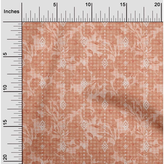 oneOone Rayon Rust Brown Fabric Leaves & Floral Geometric Sewing Craft Projects Fabric Prints By Yard 56 Inch Wide