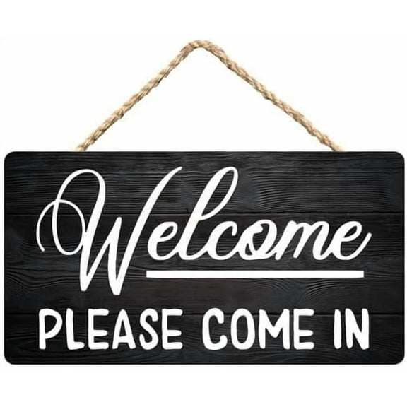 Zomyto Welcome Sign,Welcome Please Come In Rustic Wooden Hanging Sign 12X6 In Door Hanging Plaques, black-10
