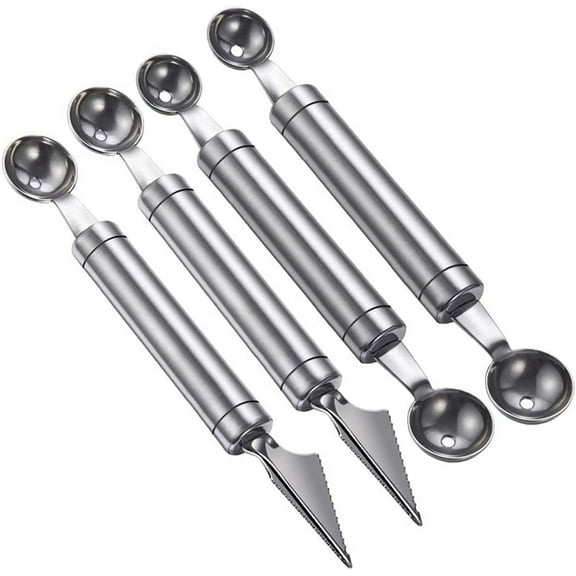 Pack of 4 Melon Baller Scoop Set 304 Stainless Steel Double-Headed Fruit Carving Cutter Salad Scoop for Fruit Ice Cream