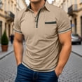 thumbnail image 5 of Men Polo T Shirts Short Sleeve Quarter Button Up Tee Shirt Basic Khaki Mens Shirts, 5 of 5