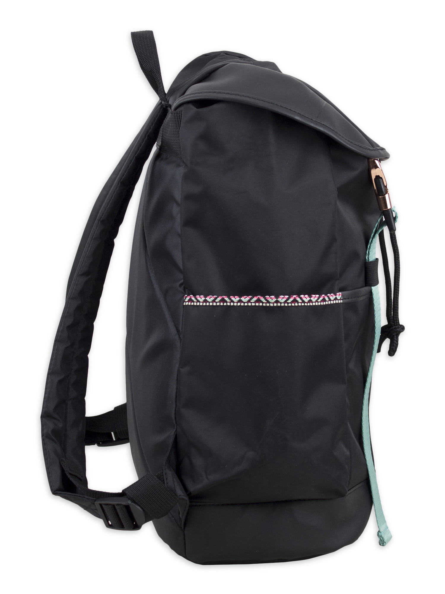 Bodhi Unisex Drawstring Backpack with Dual Buckles, Black Aztec