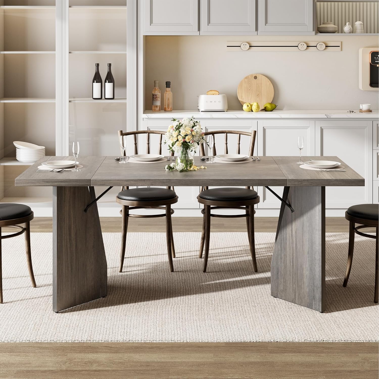 Senfot 71 Inch Rectangular Dining Table for 6 People, Long Wooden Dining Room Table,Farmhouse Tall Kitchen Table with Large Tabletop & Heavy Duty Legs for Kitchen,Dining Room & Living Room,Gray