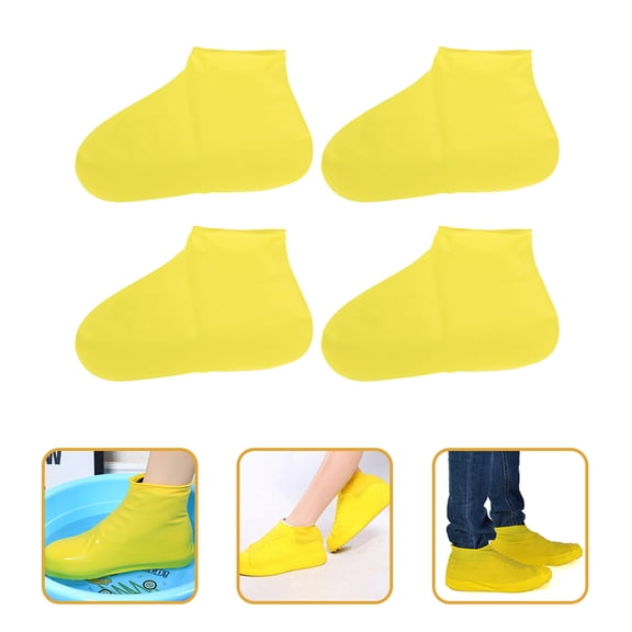 RENACLIPY 2 Pairs Yellow Latex Rain Boot Covers with Non- Grip for Wet Rainy Weather Outdoor