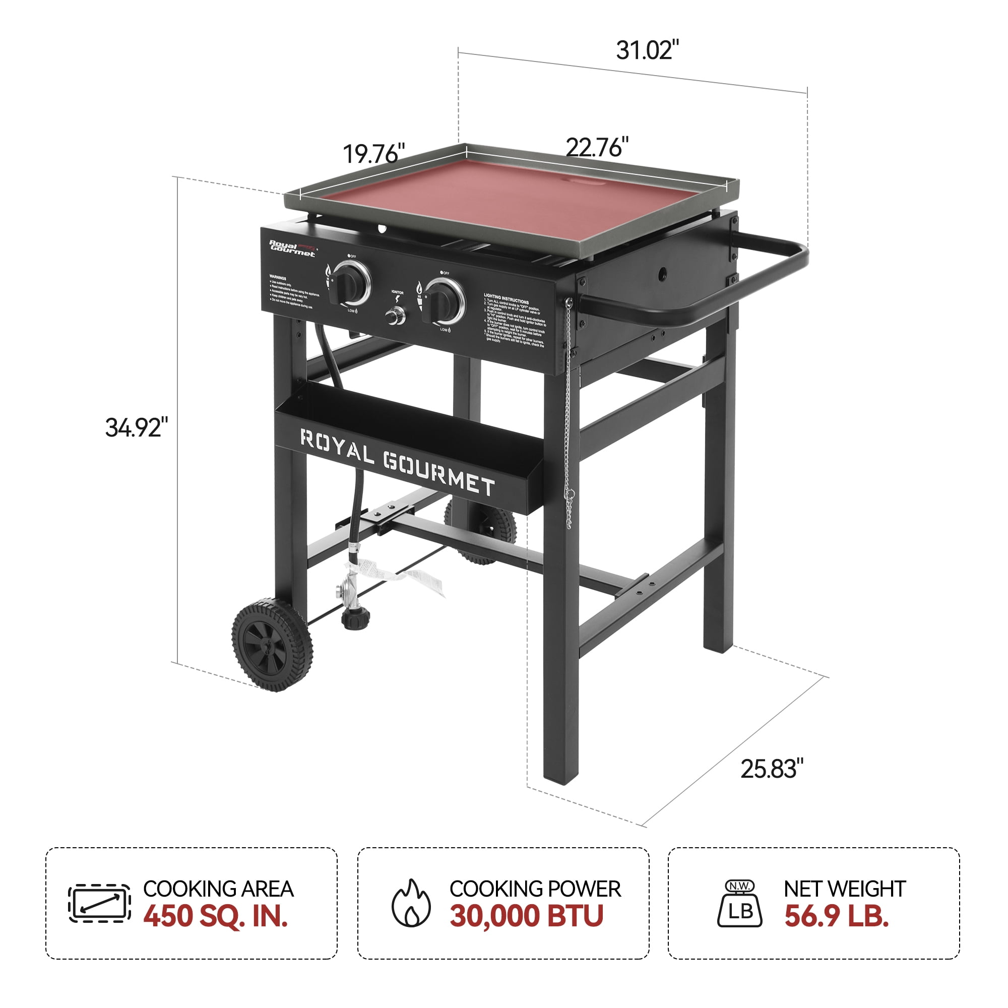 Royal Gourmet GB2000N 23-Inch Flat Top Gas Griddle, 2-Burner Outdoor Griddle
