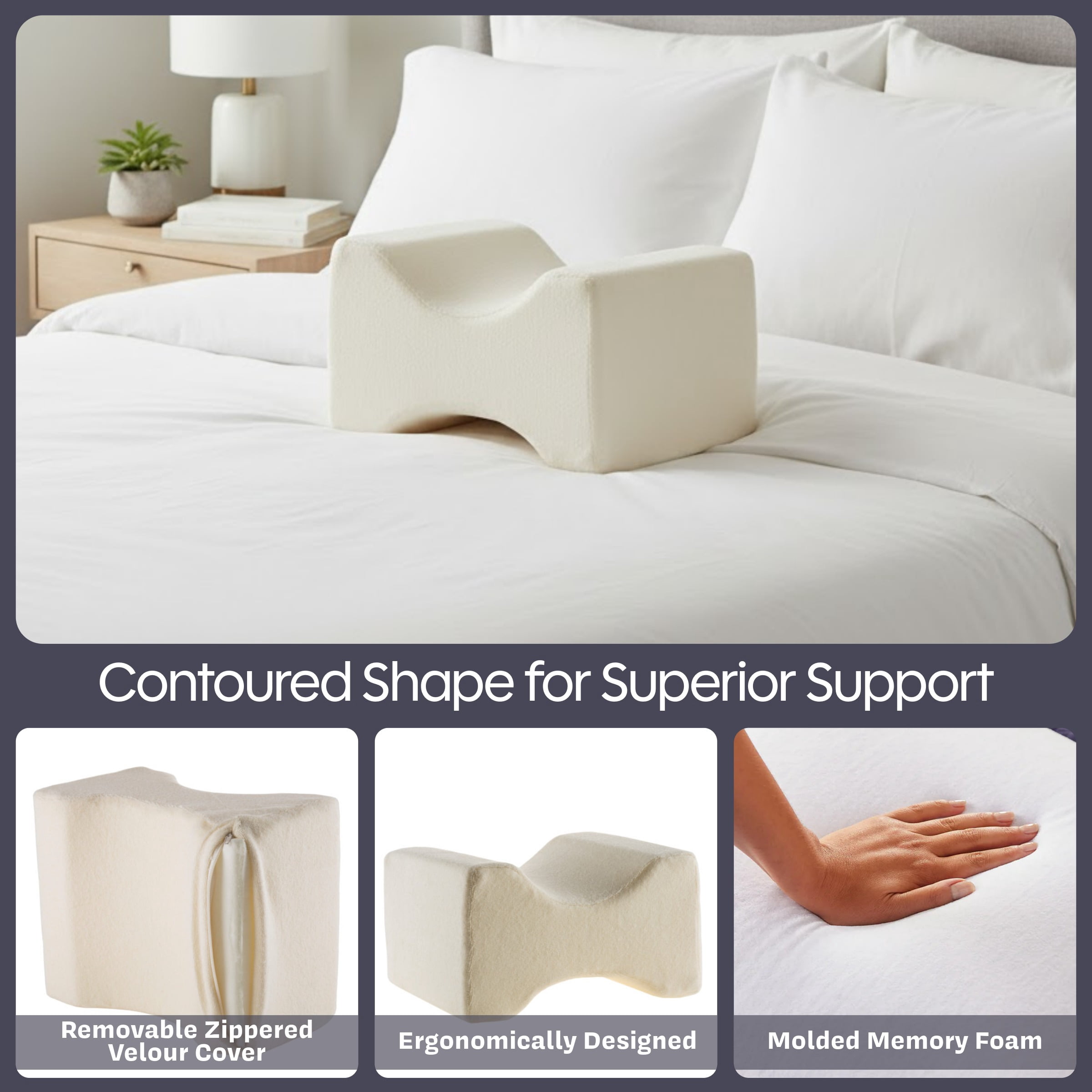 Remedy Knee Pillow for Side Sleepers - Contoured Memory Foam Leg Pillow for Back Pain Relief