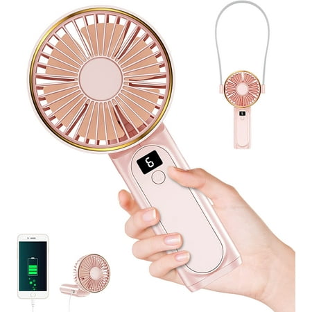 

Portable Handheld Fan Mini Desk Fan Neck Fan 180° Foldable 6 Speeds LCD Display Ultra Quite Up to 16H Long Use Time 4000mAh Battery Operated Small Hand Held Fan for Outdoor Indoor