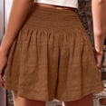 thumbnail image 3 of Women Linen High Waisted Wide Leg Summer Beach Lounge Shorts Comfy Cute Elastic Shorts Coffee Color M, 3 of 4