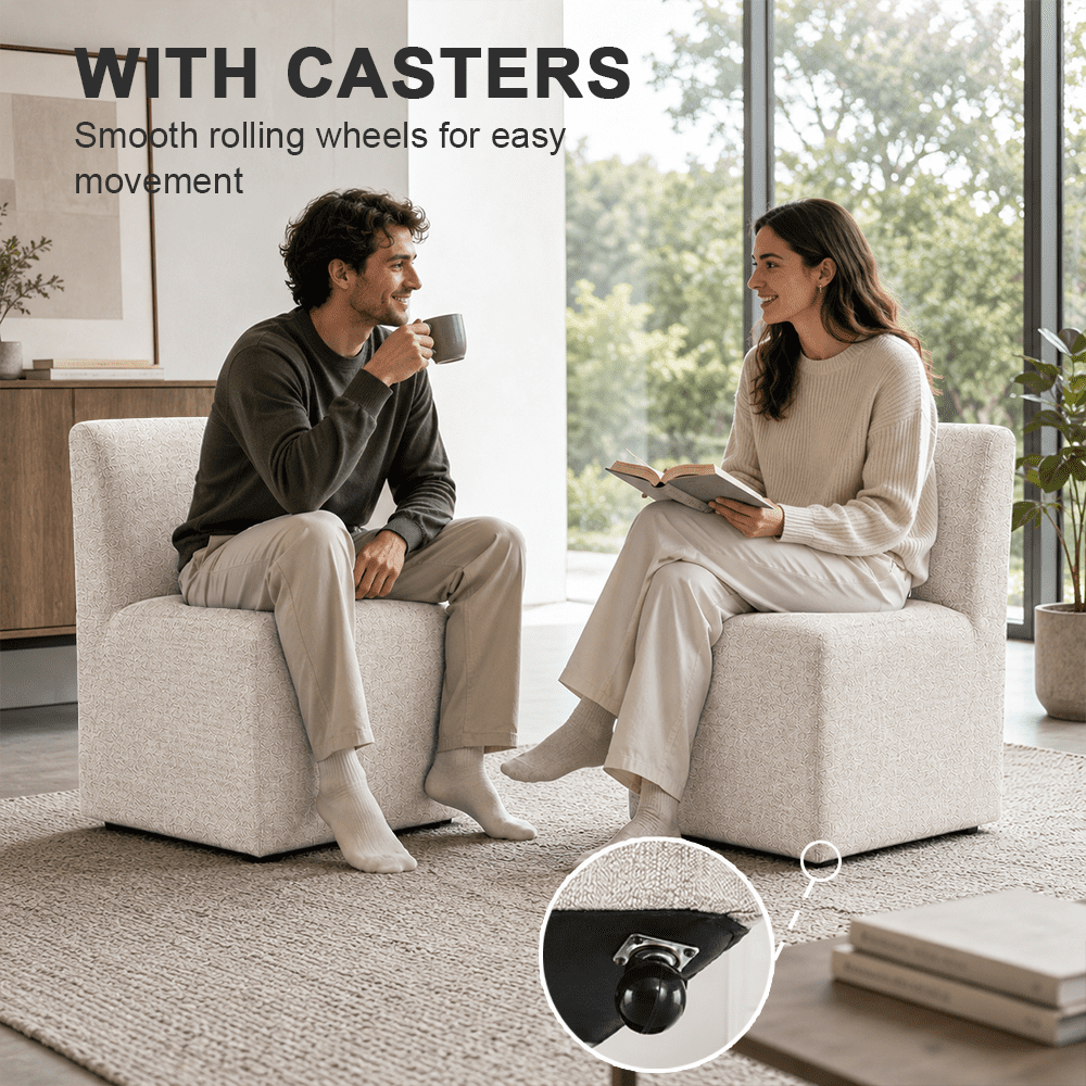 Aenkyo Dining Chairs with Casters, Set of 2, Upholstered Rolling Side Chairs, Ginger Brown